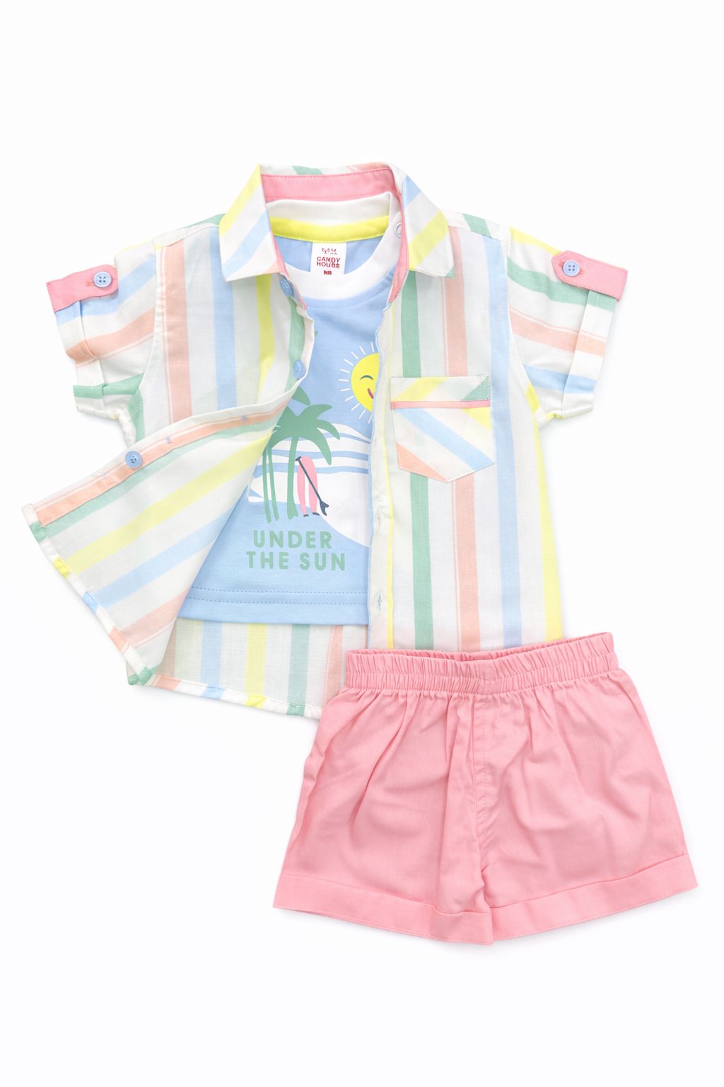 Canyhouse Boys Shirt, Tshirt and Half Pant set with Prints - Peach