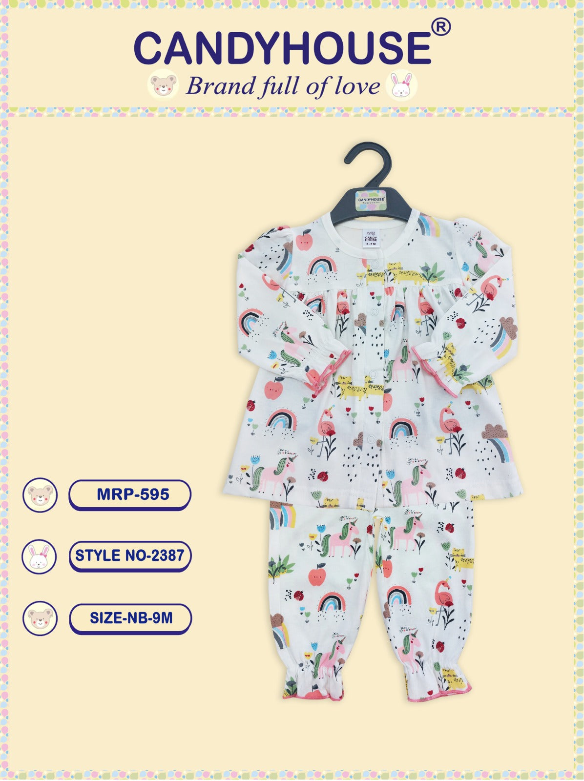 CandyHouse Cotton Knit Full Sleeves Front Open Top & Leggings Set - White