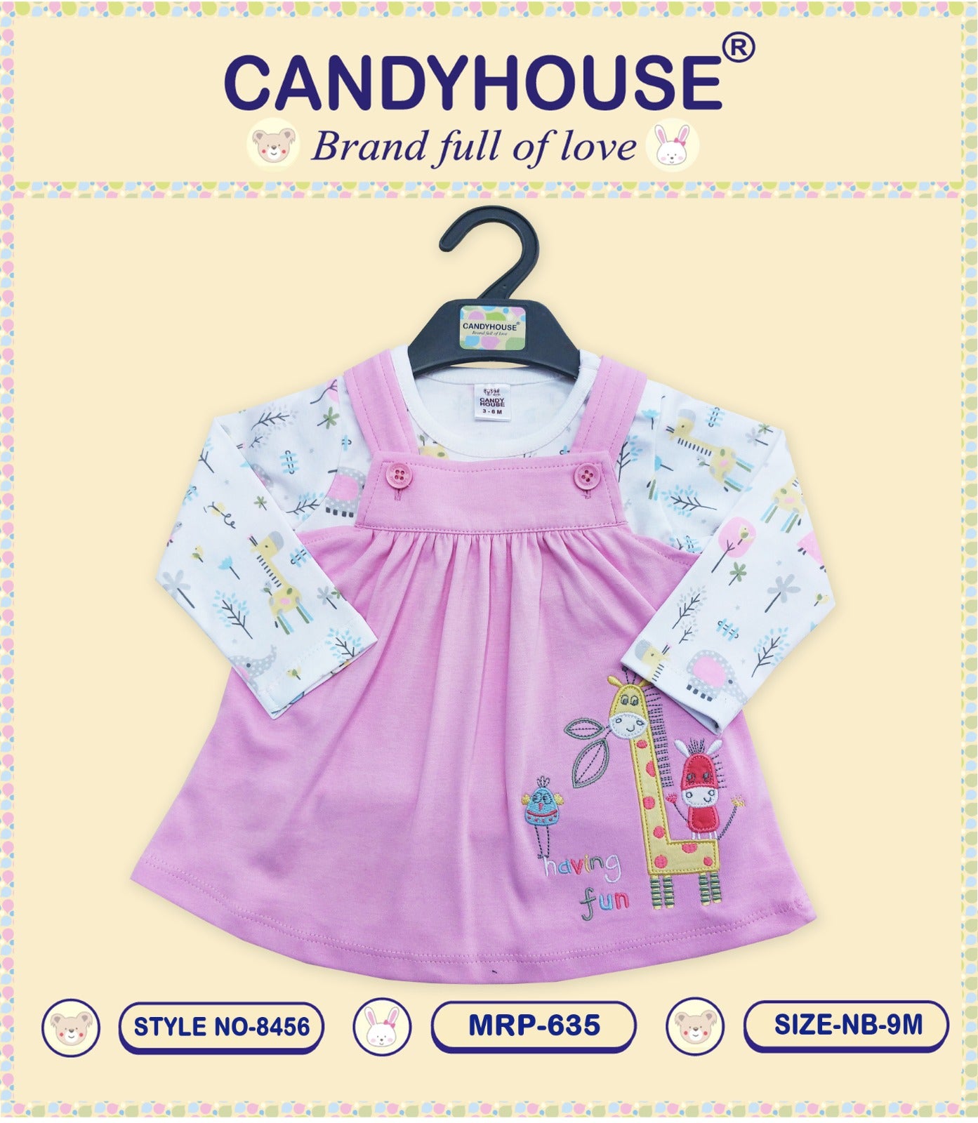 CandyHouse Knitted Frock With Floral Printed Full Sleeves Inner Tee - Pink & White