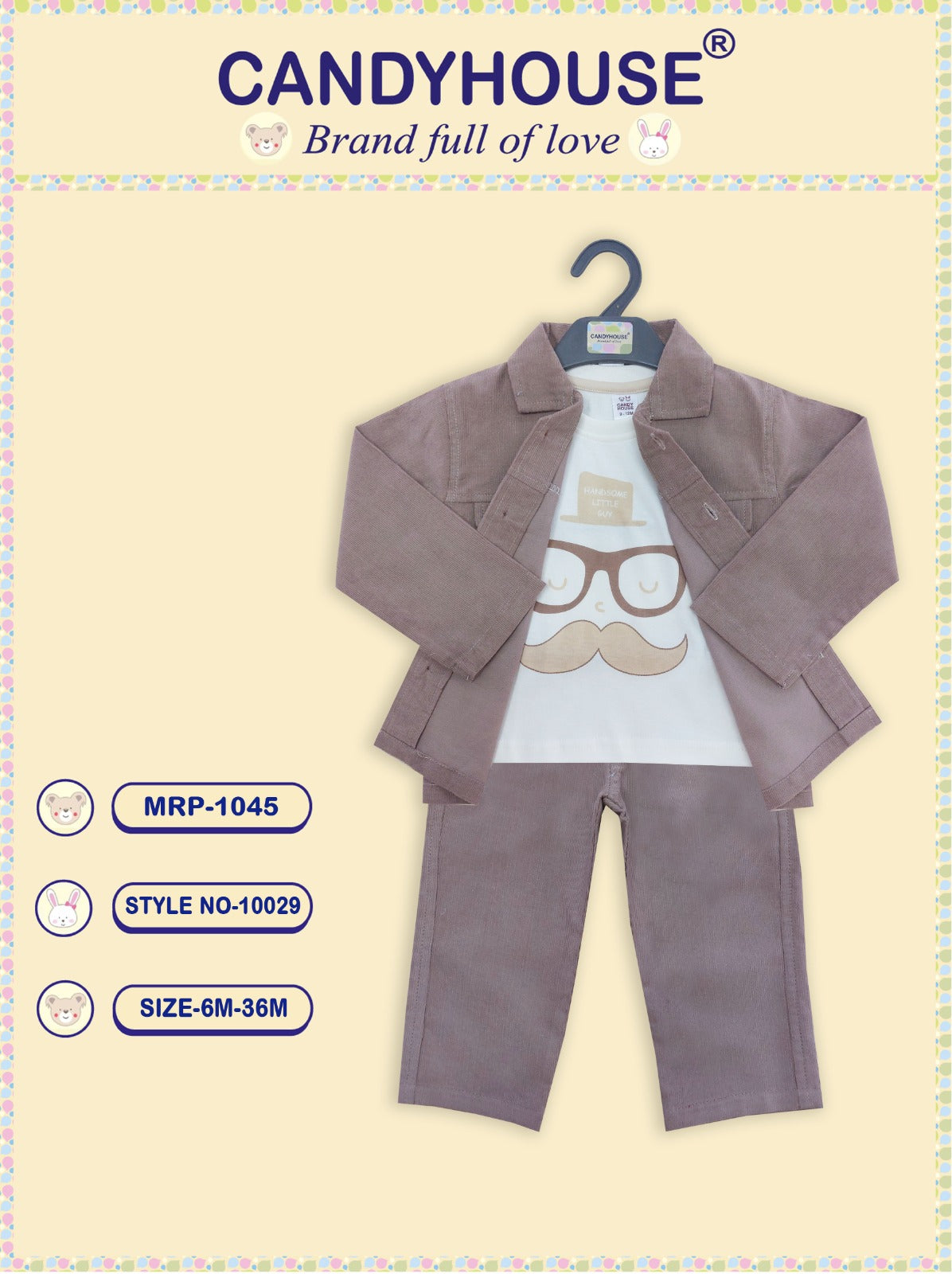 CandyHouse Corduroy Jacket, T-shirt & Full Pant Set - Brown