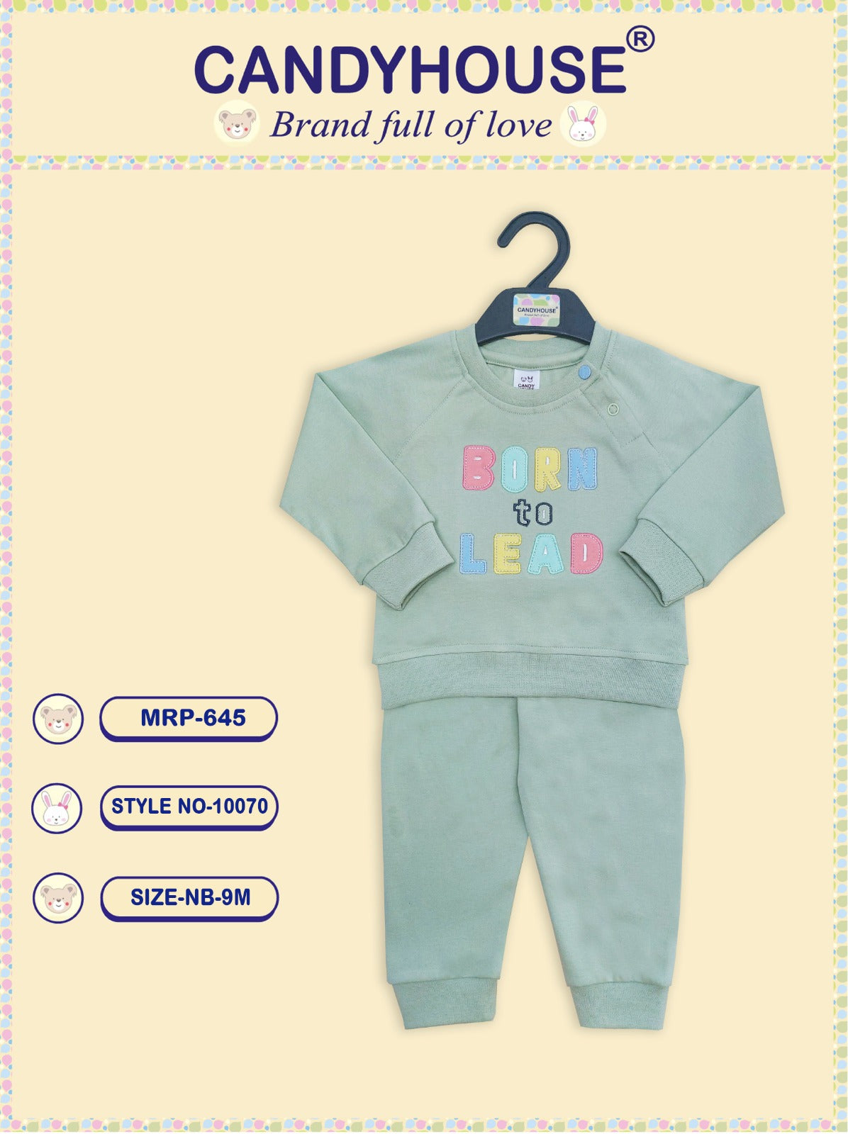 CandyHouse Interlock Knit Full Sleeves Suit With Embriodery - Pista