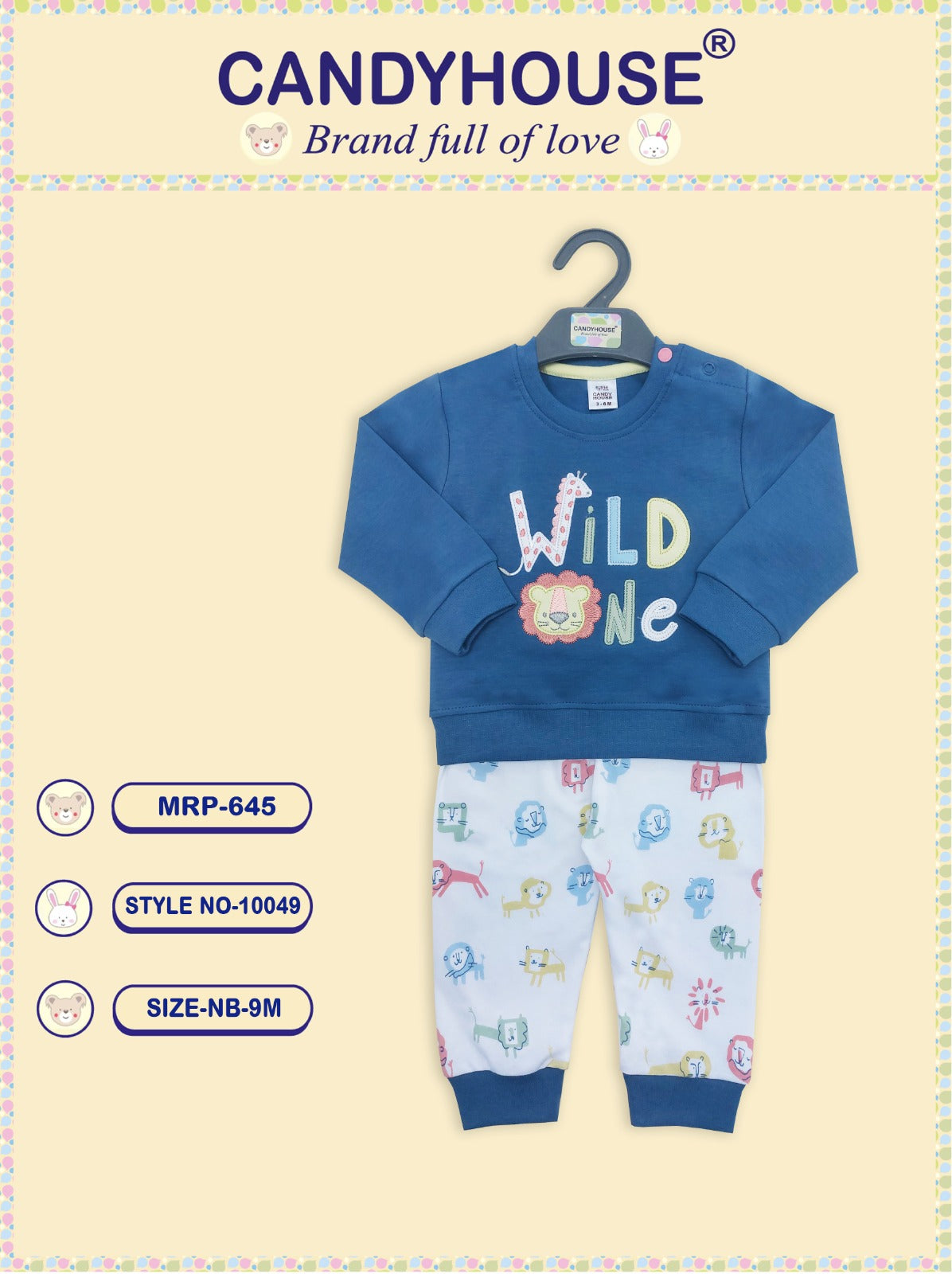 CandyHouse Interlock Knit Full Sleeves Suit With Embriodery and all over Print - Royal Blue