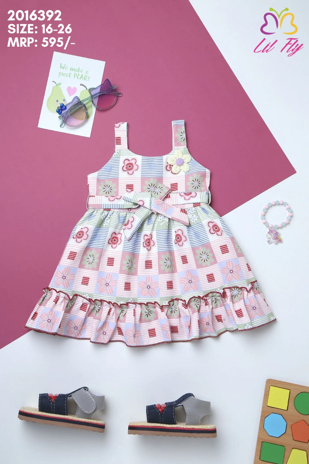 Lil Fly Cotton Knit Sleeveless Frock With Floral Print - Red