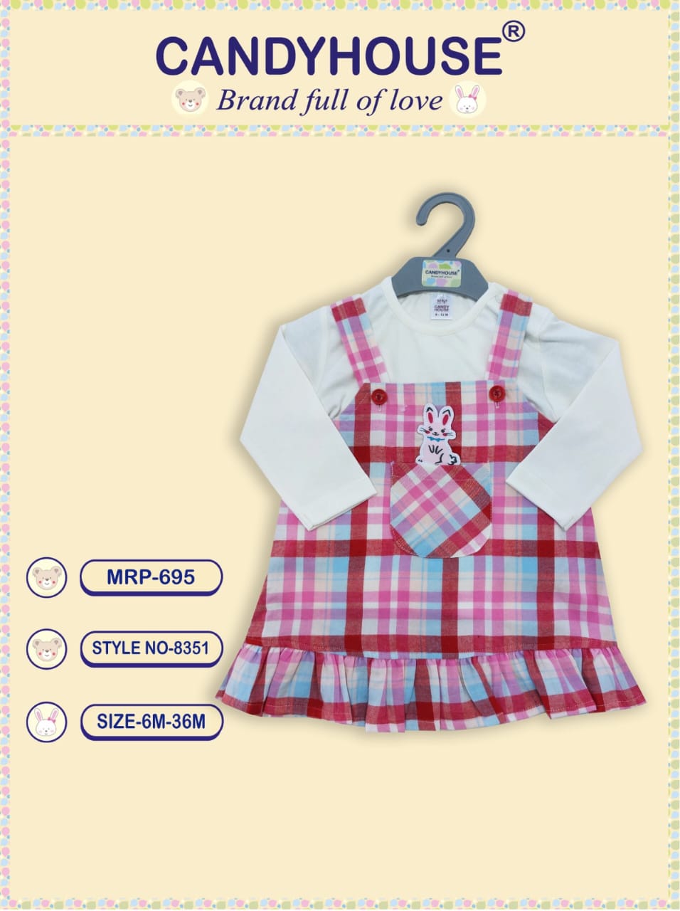 CandyHouse Cotton Knit Full Sleeves Striped Frock With White Inner Tee