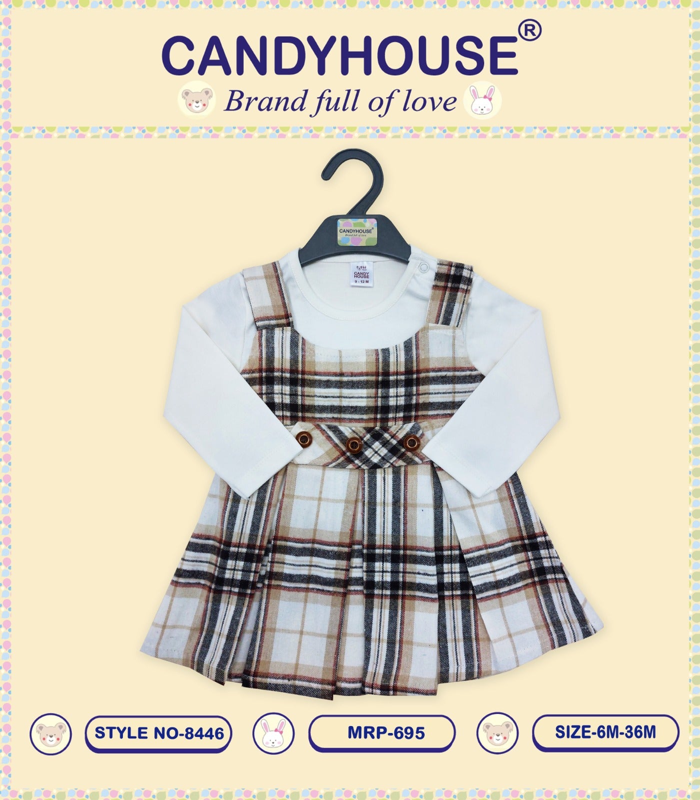 CandyHouse Cotton Knit Full Sleeves Striped Frock With White Inner Tee