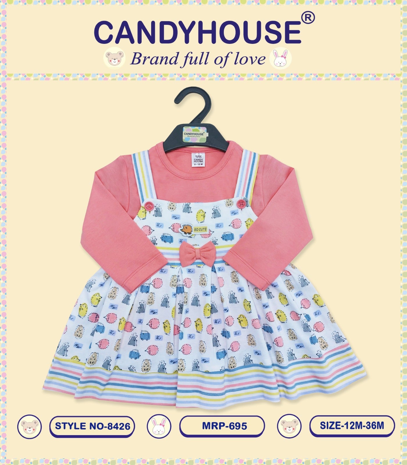 CandyHouse Knited Full Sleeves Printed Frock With Plain Inner Tee