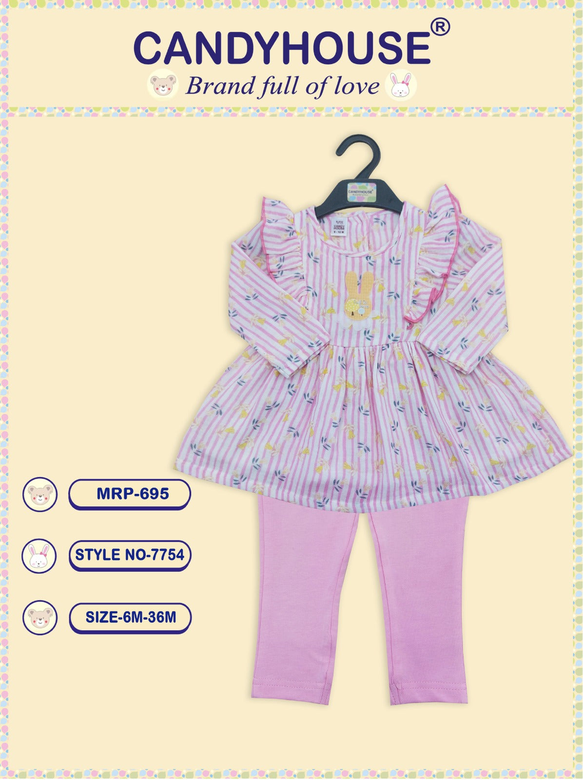 Candyhouse Cotton Woven Muslin Full Sleeves Top & Leggings Set with Floral Print - Pink