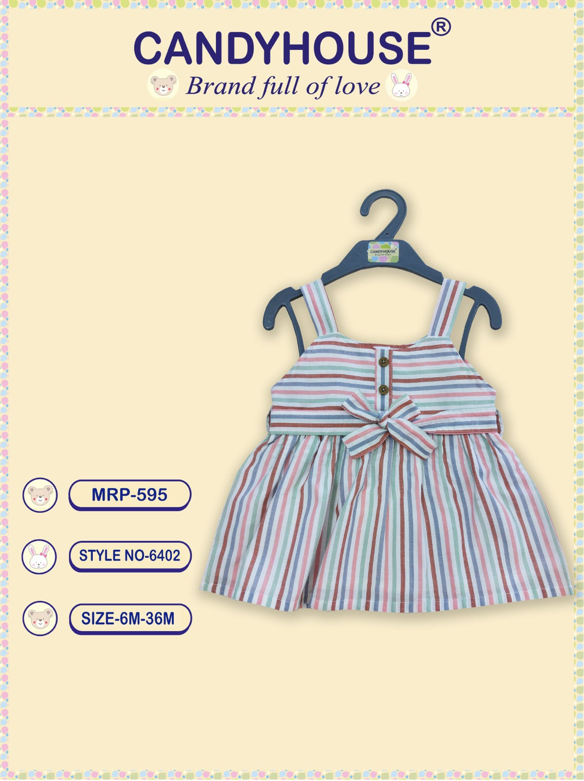 CandyHouse 100% Cotton Frock Striped with belt - Multi