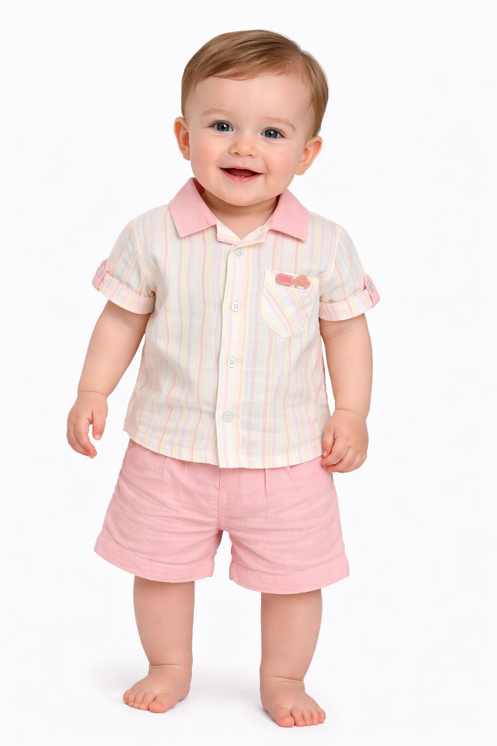 Candyhouse Boys Shirt & Half Pant Muslin Set lining - Peach