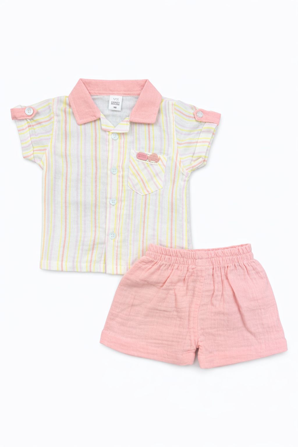 Candyhouse Boys Shirt & Half Pant Muslin Set lining - Peach