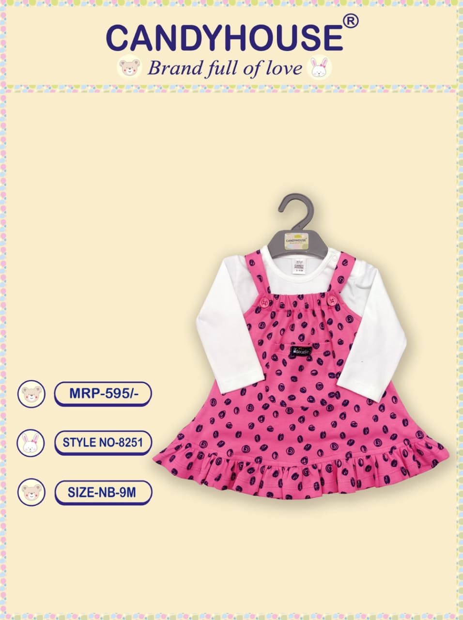 CandyHouse Knitted Frock With Floral Printed Full Sleeves Inner Tee -  Dark Pink & White