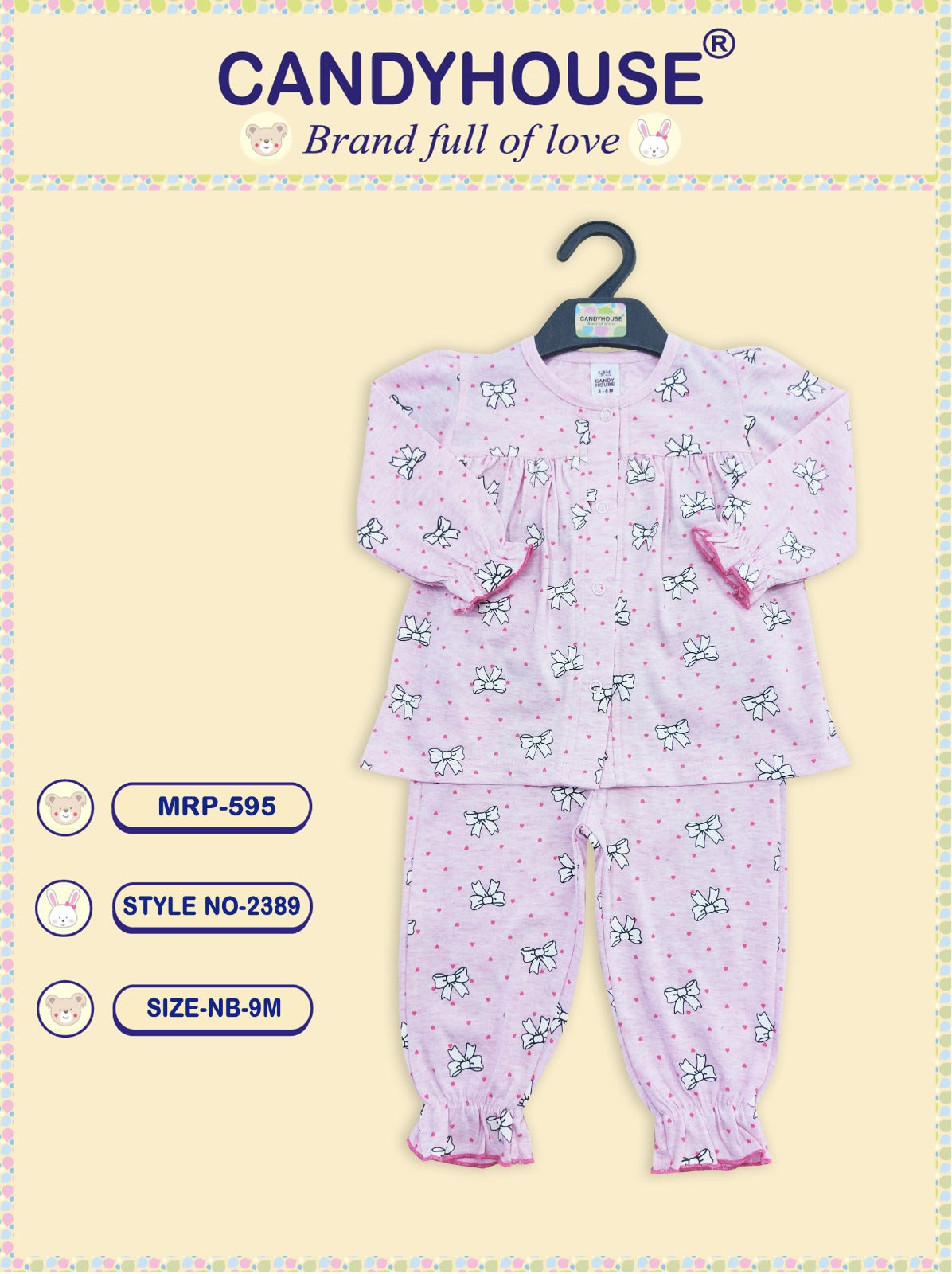 CandyHouse Cotton Knit Full Sleeves Front Open Floral Printed Top & Leggings Set - Pink