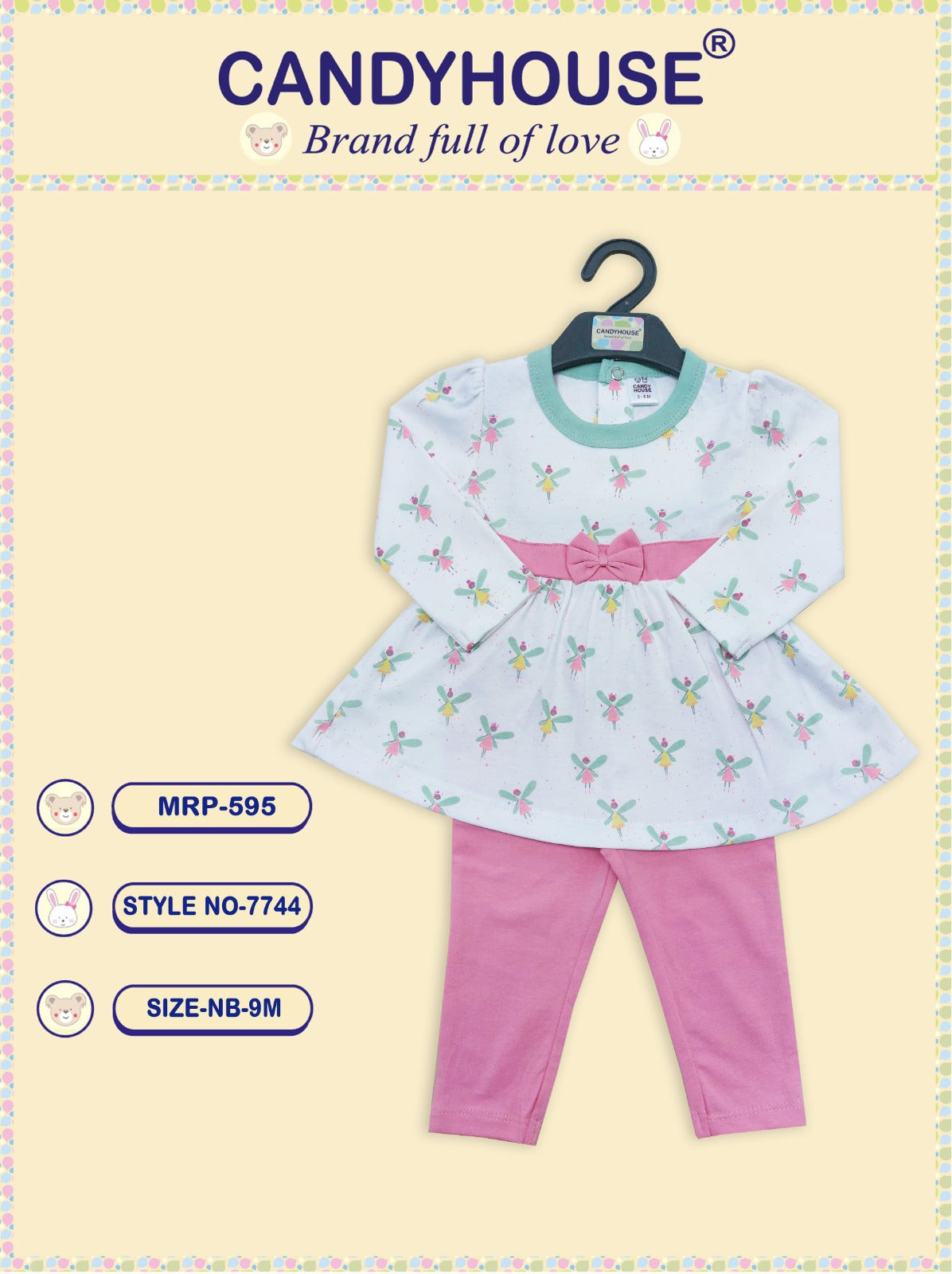 CandyHouse Cotton Knit Full Sleeves Floral Print Top & Leggings Set - Pink/Green