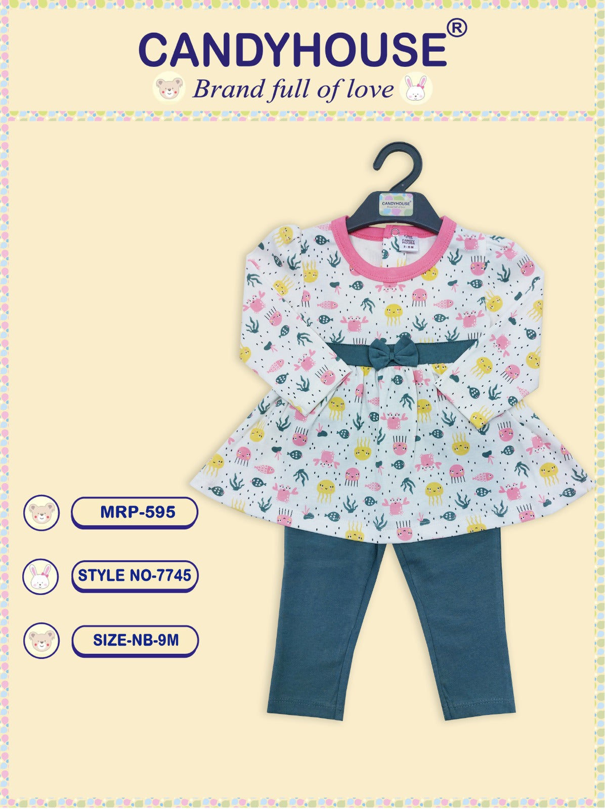 CandyHouse Cotton Knit Full Sleeves Floral Print Top & Leggings Set - Dark Green