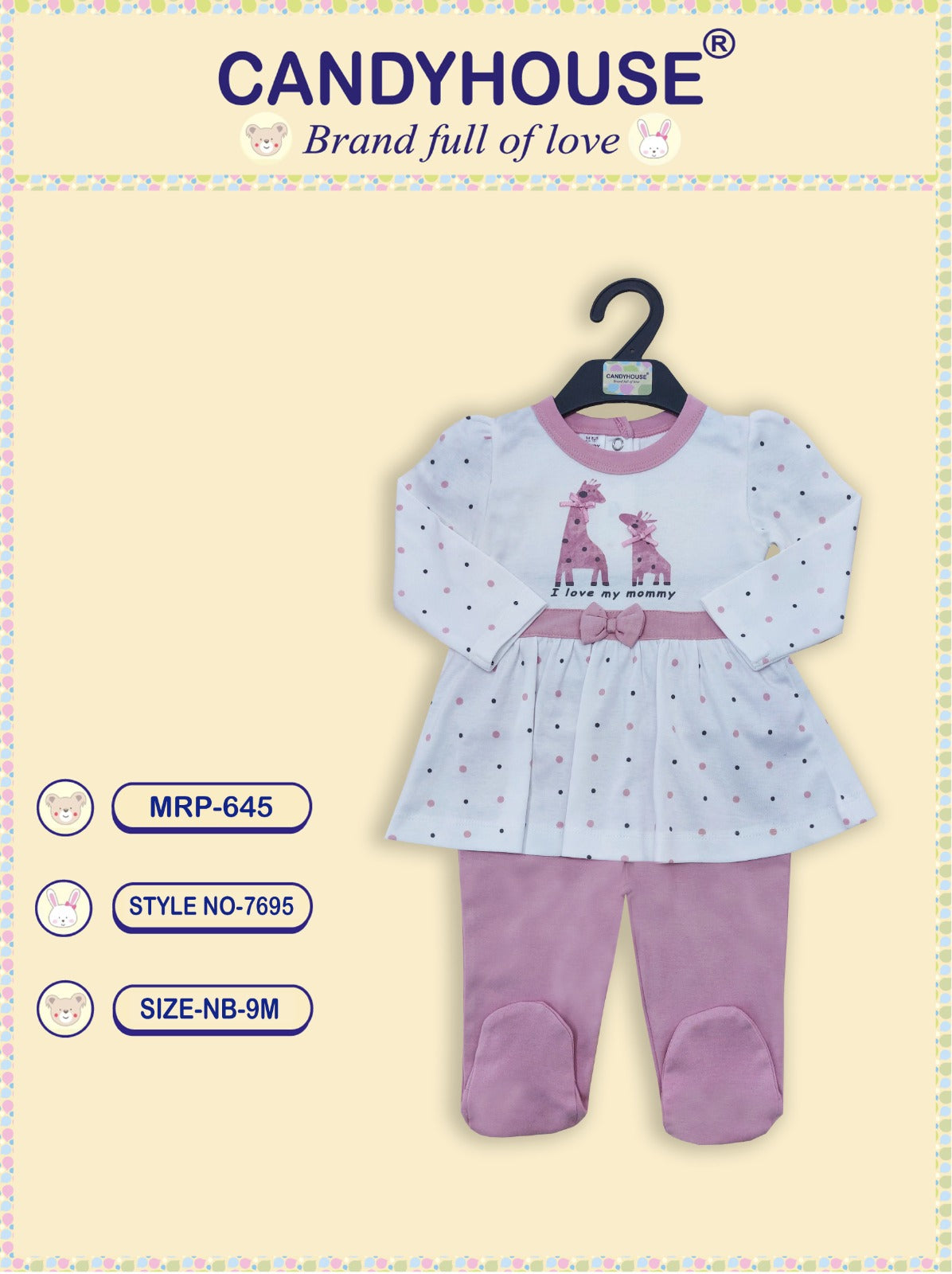 CandyHouse Cotton Knit Full Sleeves Top & Leggings Set with covered socks - Onion