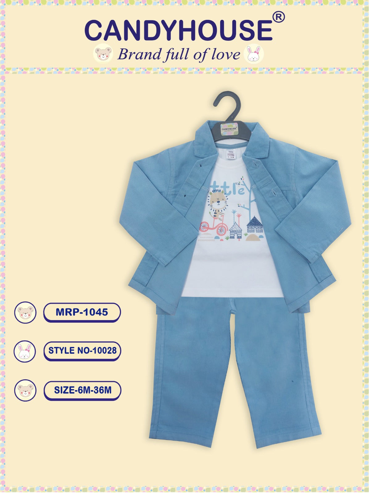 CandyHouse Corduroy Jacket, T-shirt & Full Pant Set - Blue