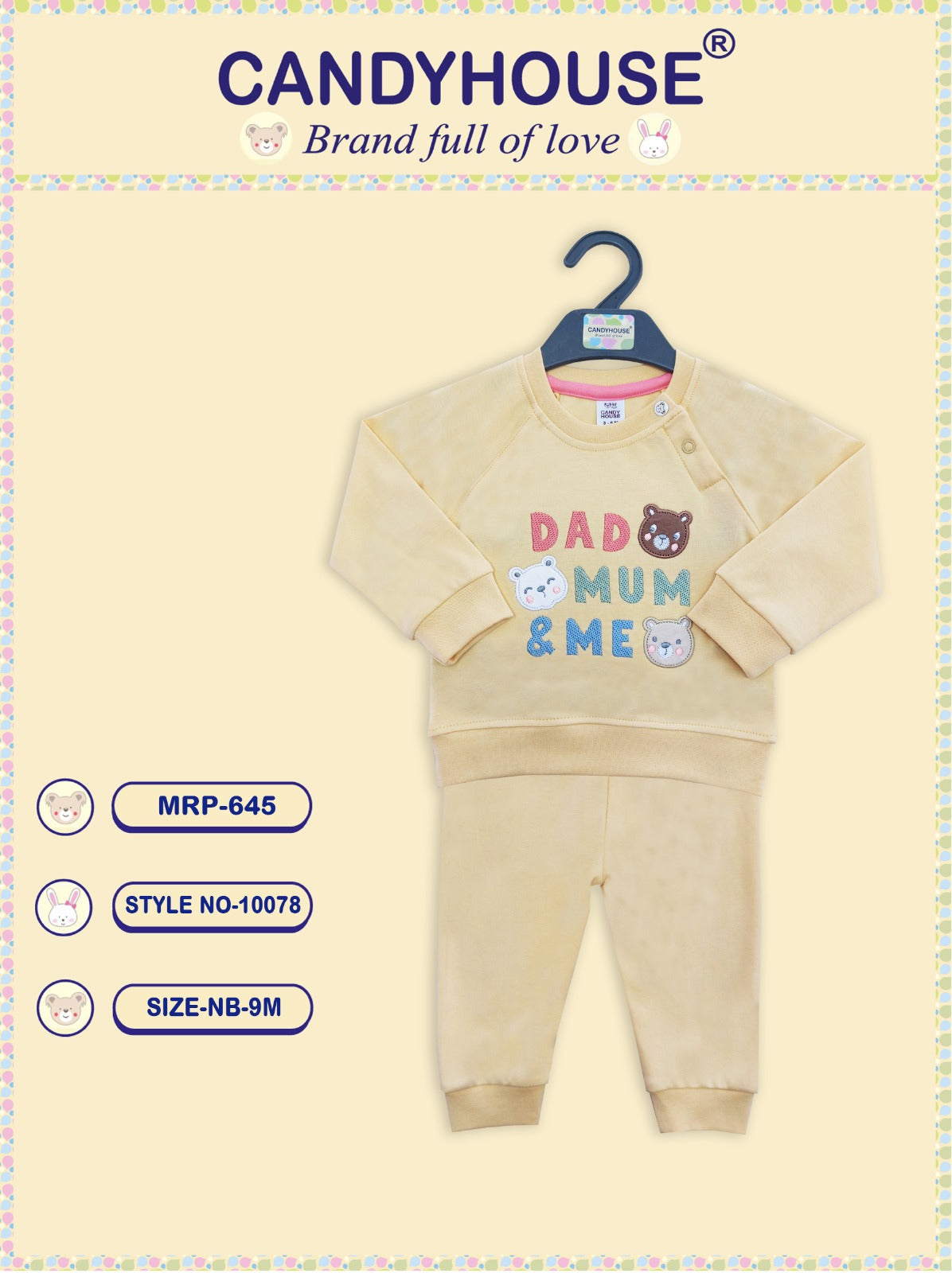 CandyHouse Interlock Knit Full Sleeves Suit With Embriodery - Yellow