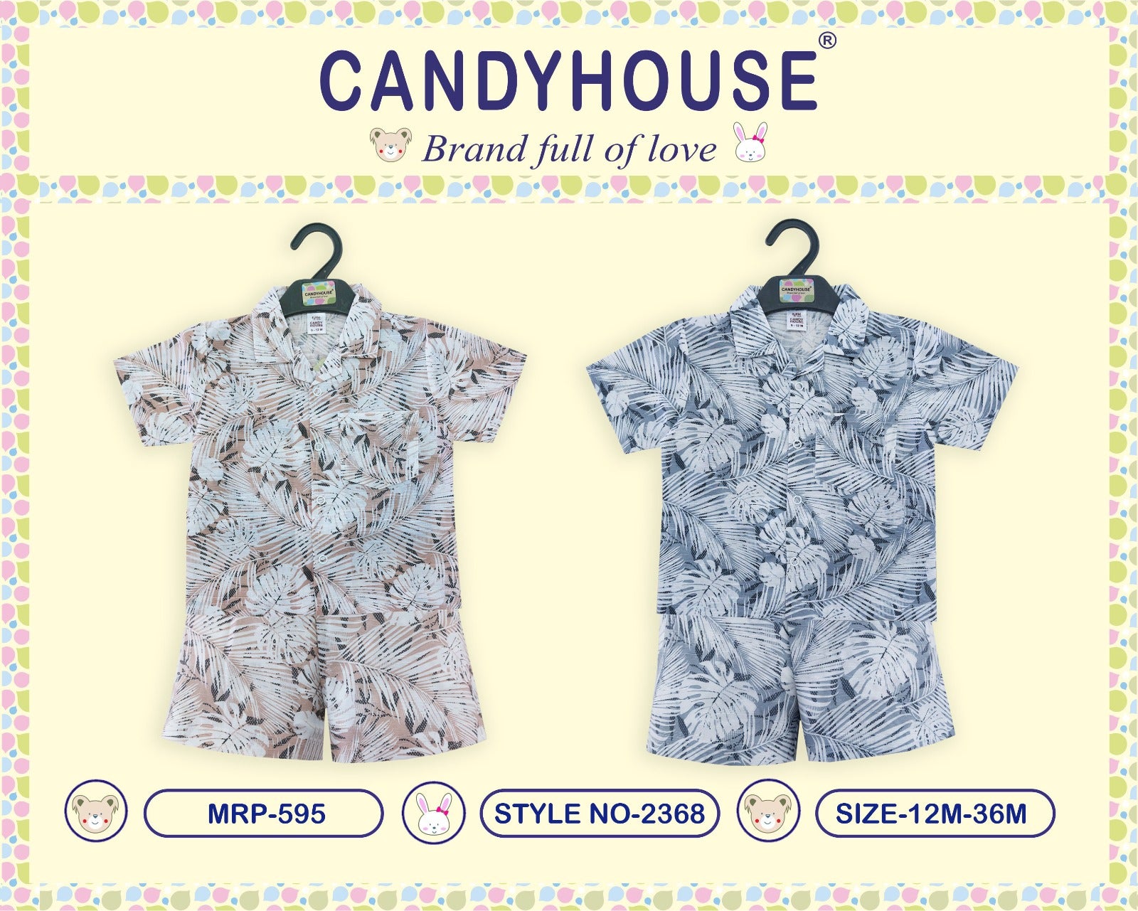 CandyHouse 100% Cotton Knit Half Sleeves Shirt & Shorts Set Printed Floral - Brown & Blue