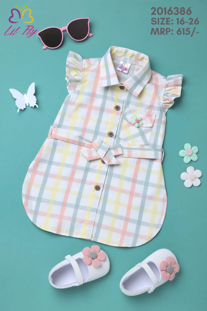 Lil Fly Cotton Stripe Frock with Pocket and Front Open with Belt - Multi Striped