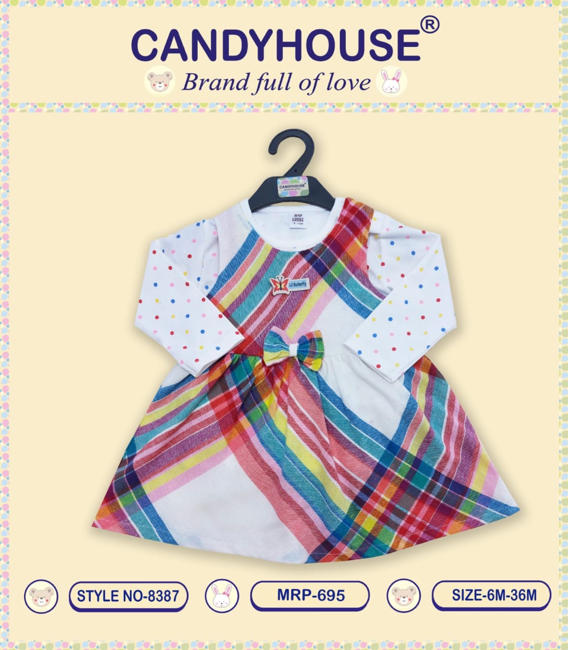 CandyHouse Cotton Knit Full Sleeves Striped Frock With White Printed Inner Tee