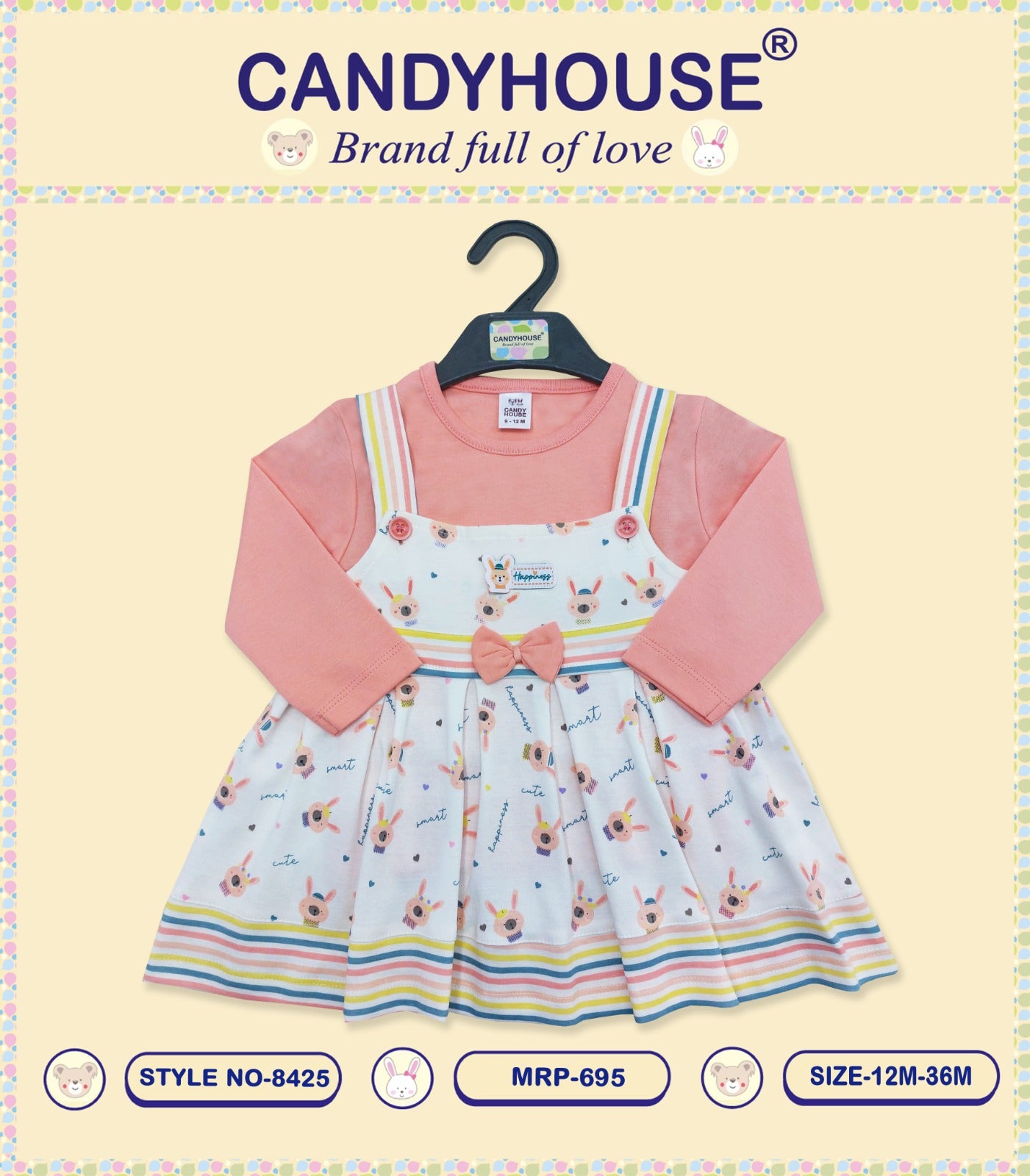 CandyHouse Knited Full Sleeves Printed Frock With Plain Inner Tee