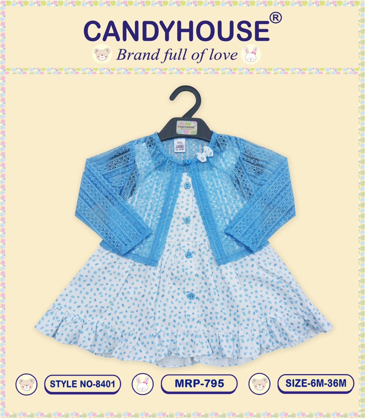 CandyHouse Woven Cotton Yarn Dyed Floral Print Frock With Full Sleeves Shrug