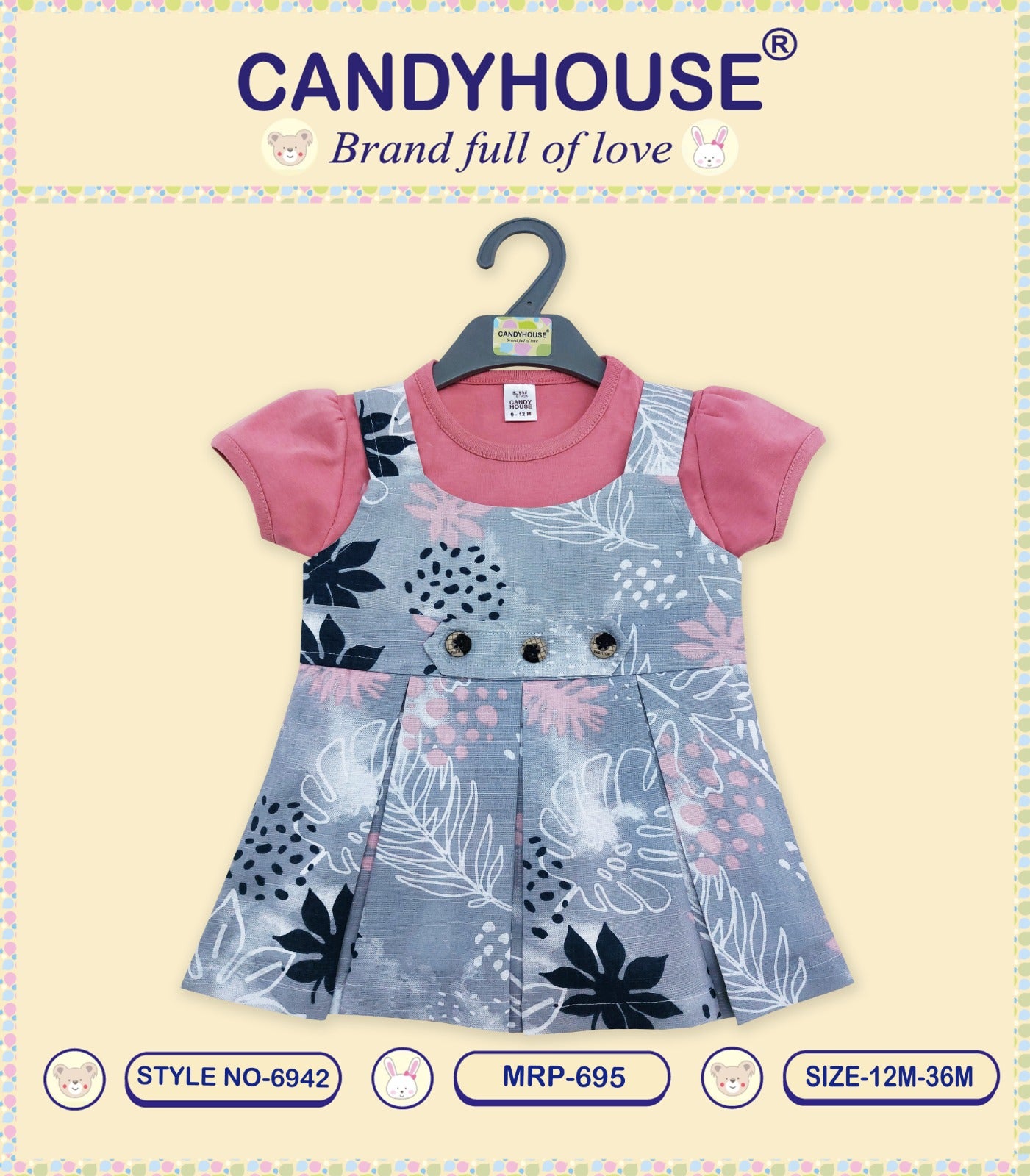 CandyHouse Knitted Woven Half Sleeves Inner T-Shirt & Frock - Multicolour